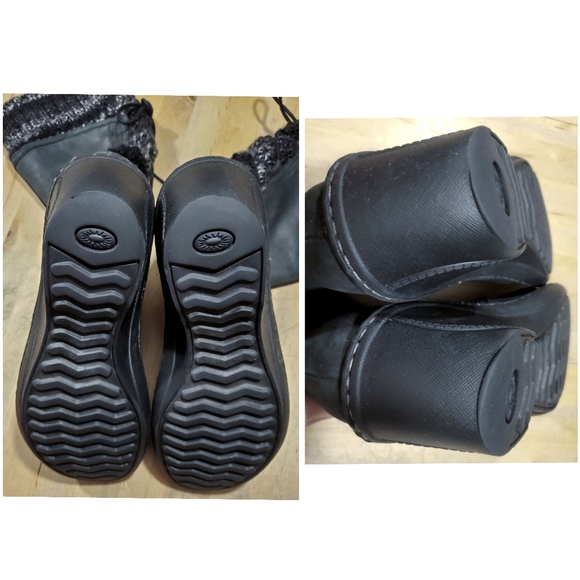 UGG Skylair Black Leather Knit Cuff  back Ties Wedge Heeled Boots Size US 9 - Picture 15 of 16
